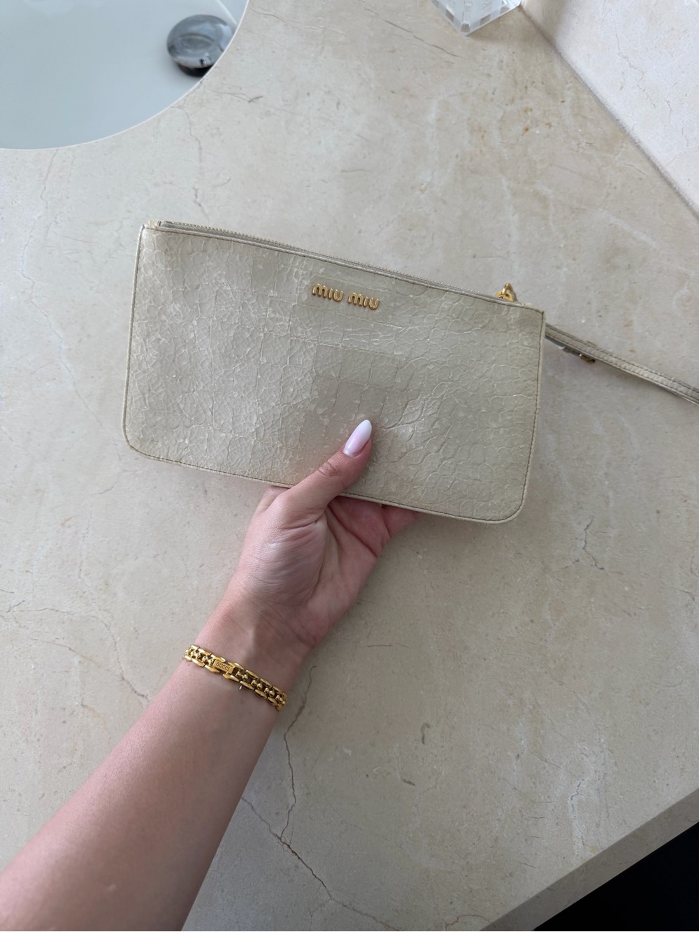 Miu Miu Cream Leather Wristlet Clutch